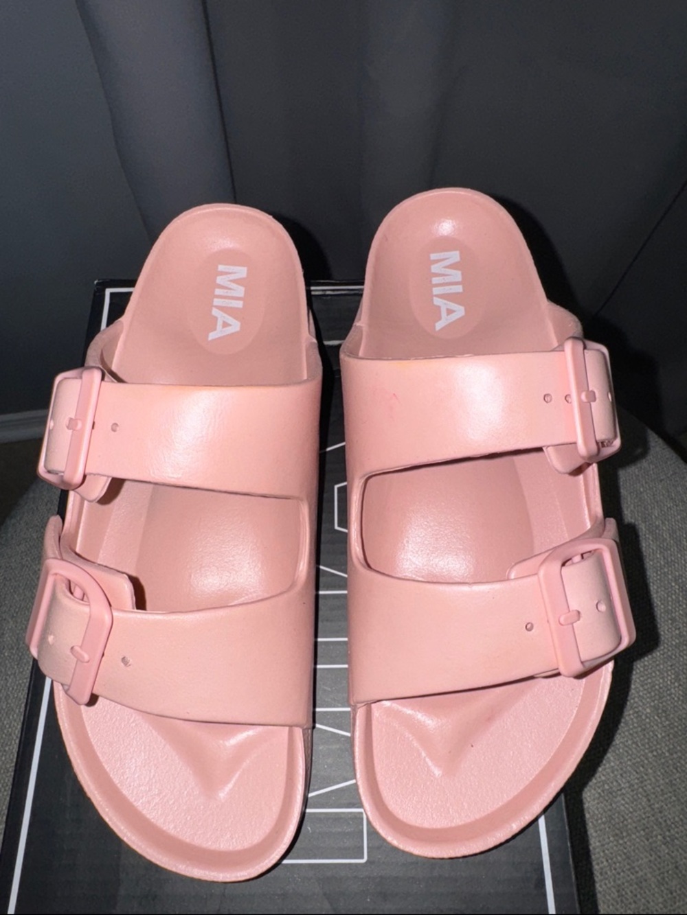MIA Blush Pink Double Buckle Slide Sandals